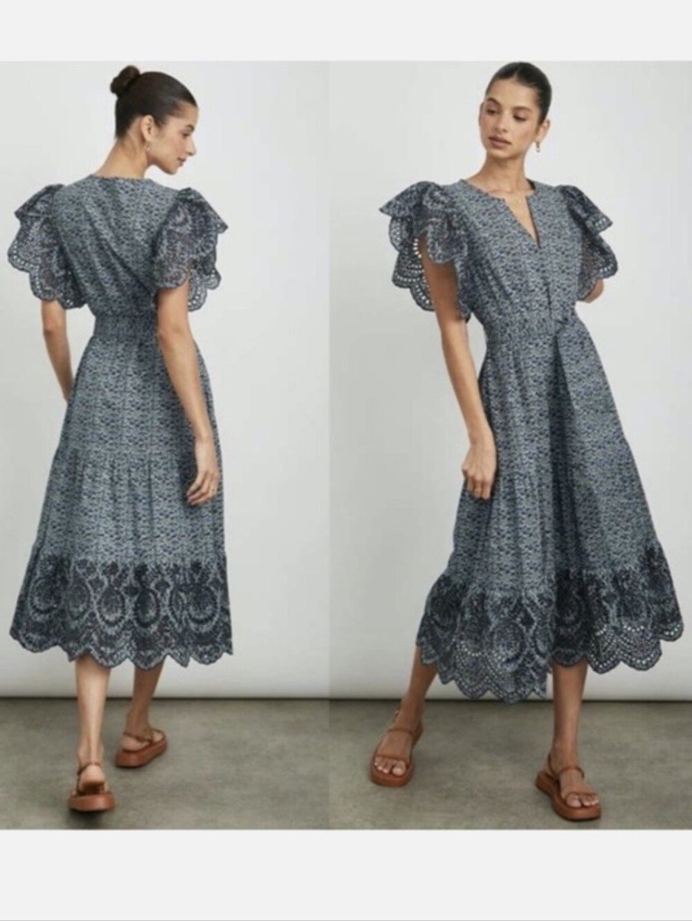 Rails Gia Tiered & Belted Flutter Sleeve Midi Dress In Midnight Dahlia